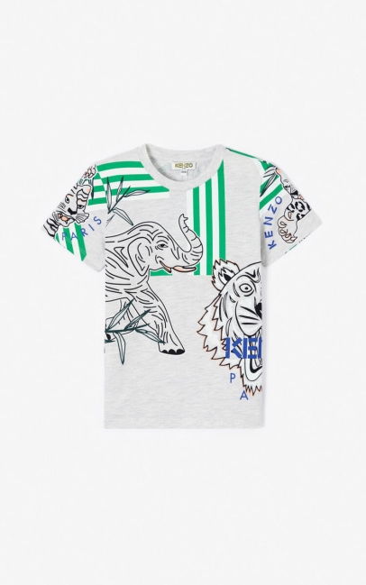 Kenzo Kids Disco Jungle' Multi-icon T-shirt Pale Grey